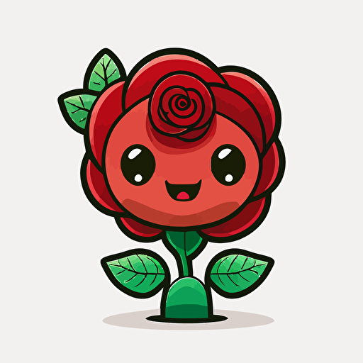 cute red rose flower kawaii style, vector clipart