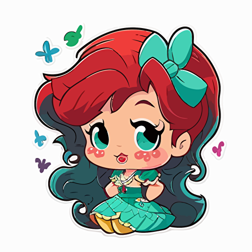 Disney little mermaid chibi sticker style transparent background vector