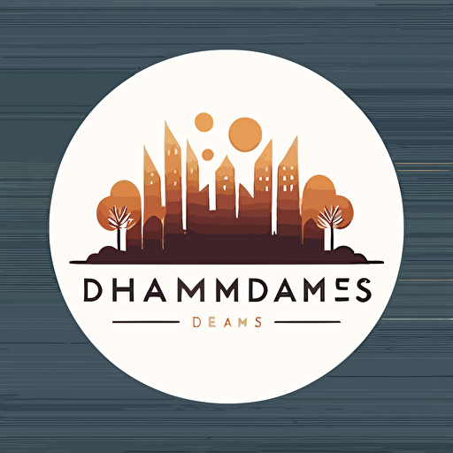 simple flat "downtown dreamscapes" logo, white background, vector style
