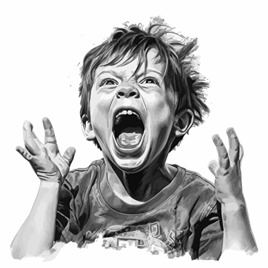 kid screaming vector line drawing ar 16:9