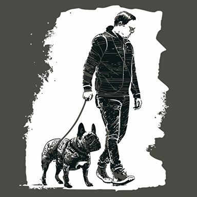 a french bulldog walking a human, human on a leash, vector art,