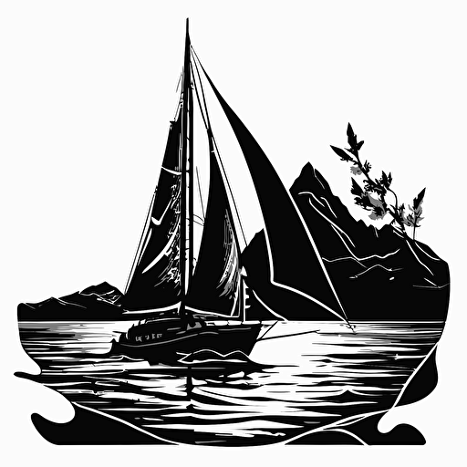 black and white silhouette of a sailboat.. vector drawing, logo. yacht club.