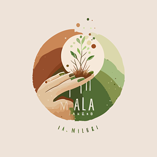 produce a melaleuca-style minimalistic vector logo for organic nails salon spa featuring natural elements and a beautiful light-colored hand being pampered with earth colored nail polish, in green and brown shades, abstract and simplicity