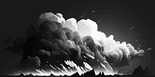 minimalist, vectorized, black and white colors, print layer , delicacy, elegant, polygon smooth cloud and fire