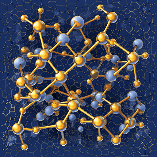 molecular structures, blue and gold, vector drawing, buckminster Fülle