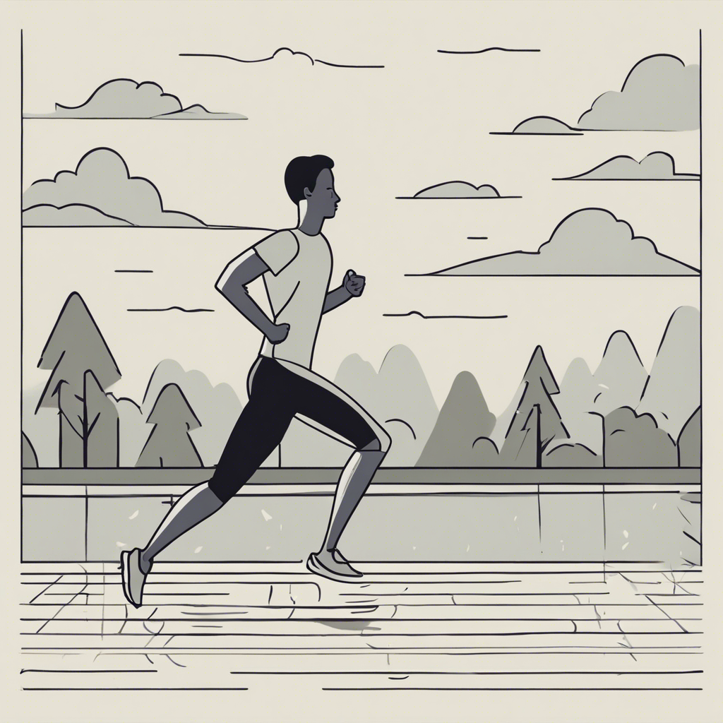 Person jogging on a misty morning, illustration in the style of Matt Blease, illustration, flat, simple, vector