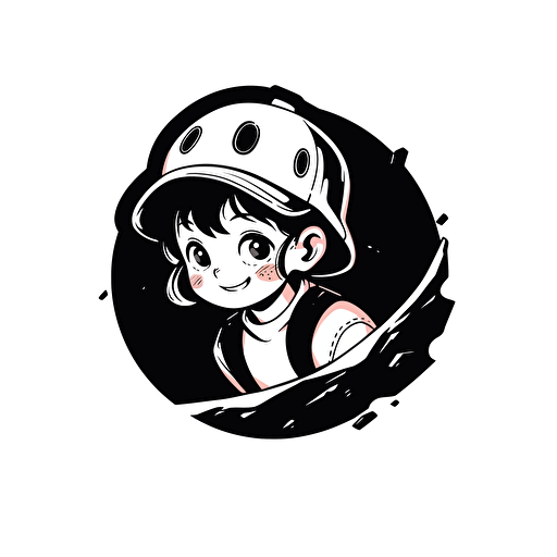 A simple sketch climbing kid with smile face and a cap, very dynamic logo white background vector