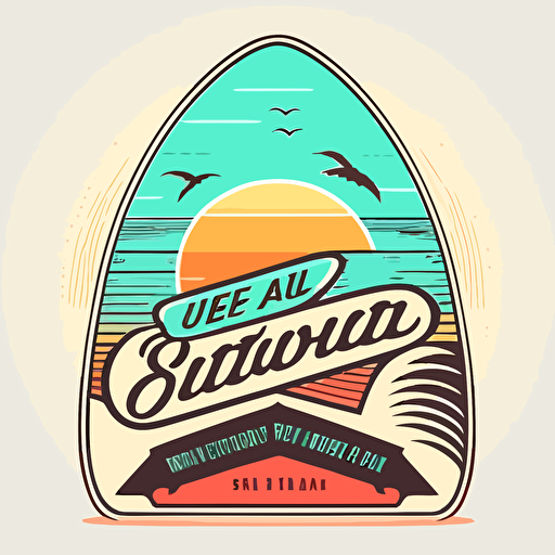 create a beach surfboard company vector logo on white background with 80s style colors