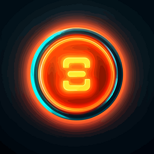 2d game button with text on it, glowing, vector style, very cool