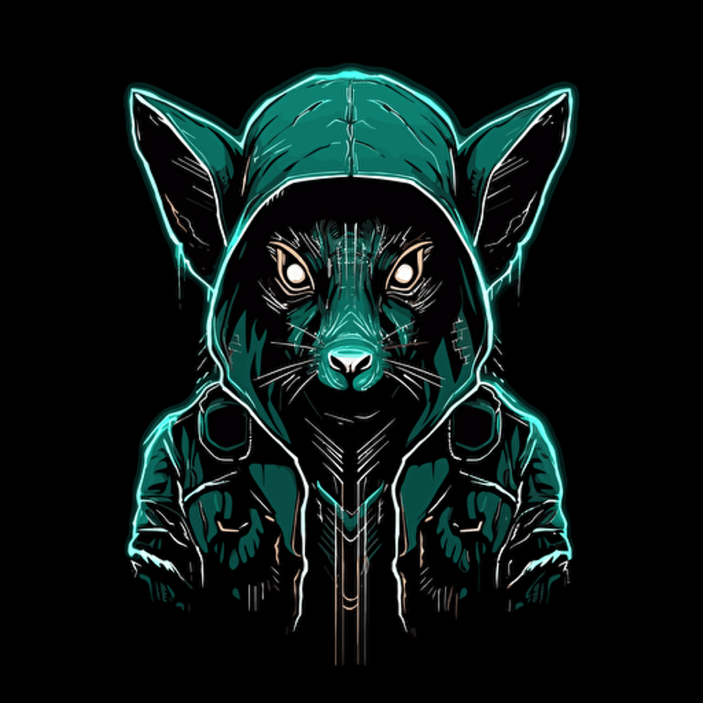 Cyberpunk style anthropomorphic animal in hoodie logo illustration, no text, black background, vector,