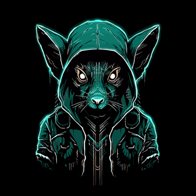 Cyberpunk style anthropomorphic animal in hoodie logo illustration, no text, black background, vector,