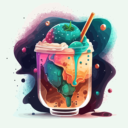 colorful vector art, galaxy inside boba drink