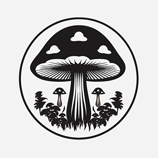 mushroom logo, luxurious, simple vector, stencil silhouette, black and white, high quality Adobe illustrator