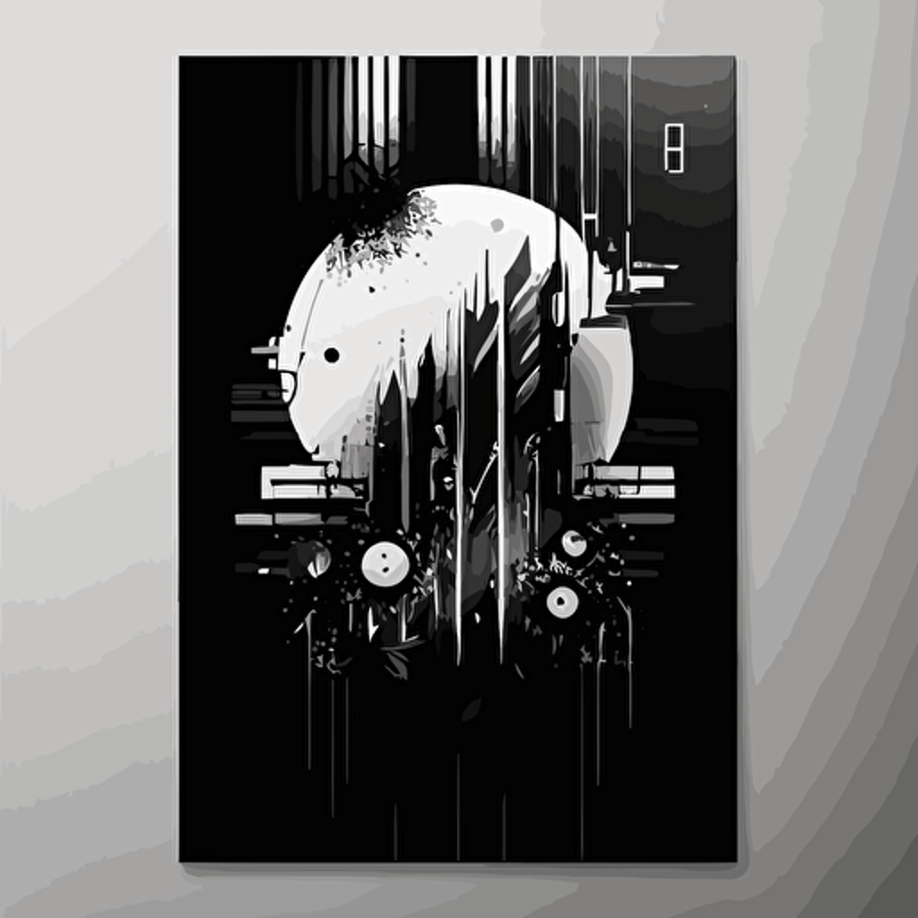 A3 vertical techy cyberpunk abstract poster with futuristic, minimal style using vector elements vertical mirror with black and white colors — v5 — 30:42 — seed 1