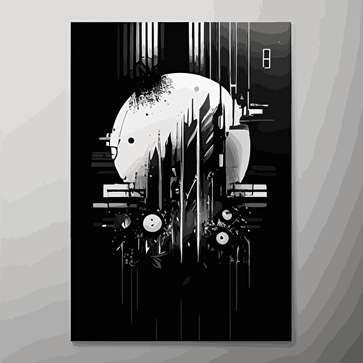 A3 vertical techy cyberpunk abstract poster with futuristic, minimal style using vector elements vertical mirror with black and white colors — v5 — 30:42 — seed 1