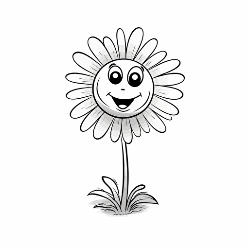 Daisy ignorant style No Shadow. Cartoon. Coloring page. Vector. Simple.