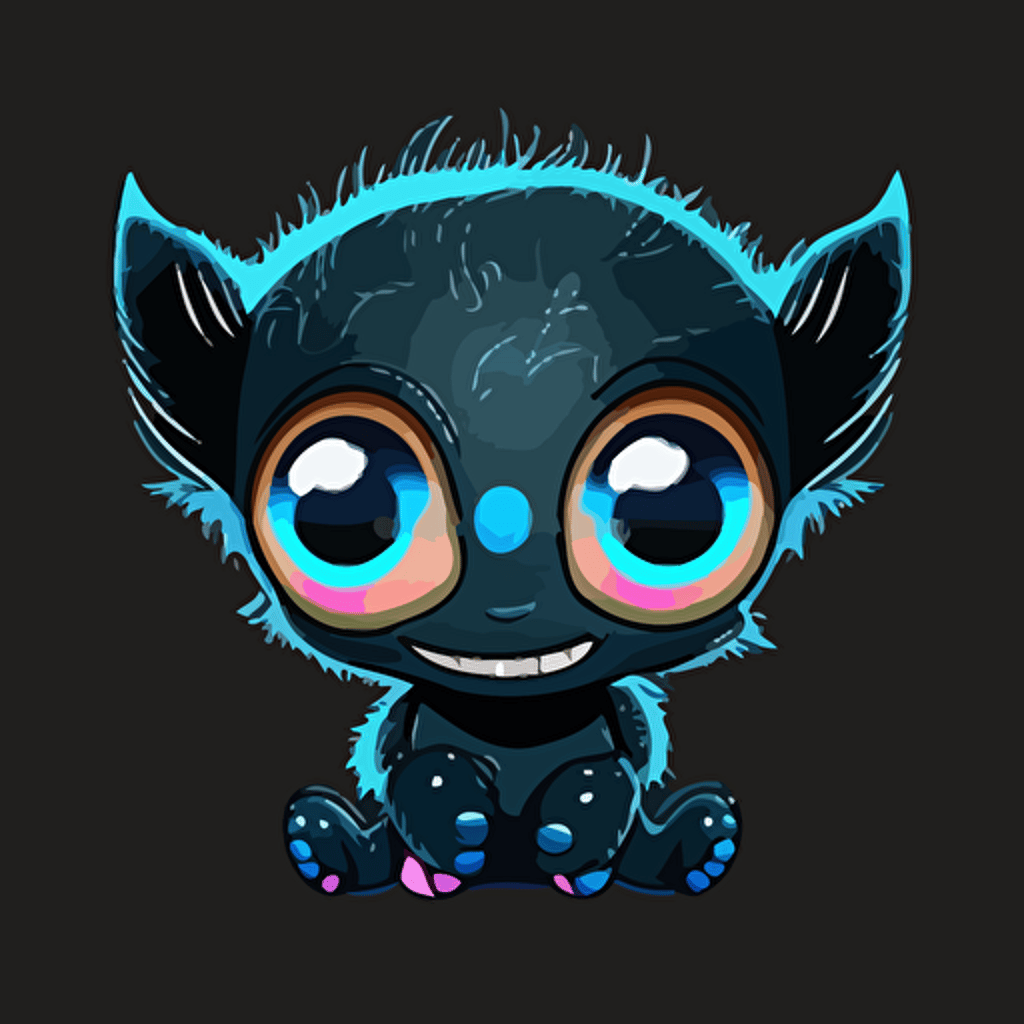 A happy baby fur japanese alien with one blue eye, smiling, black background, vector art , anime style