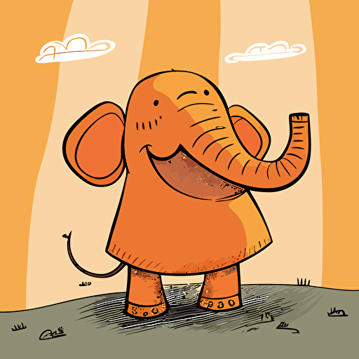 Elephant with orange color skin. Illustration in a children's comic book. The elephant is smiling. Pixar cartoon style. The elephant is an adventurer. Cartoon, vector, flat colours.::5
