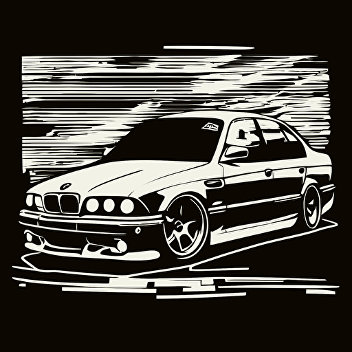 bmw e39 in art brut style, white and black, vector
