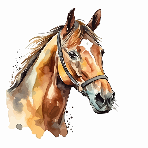 horse, detailed, cartoon style, 2d watercolor clipart vector, creative and imaginative, hd, white background