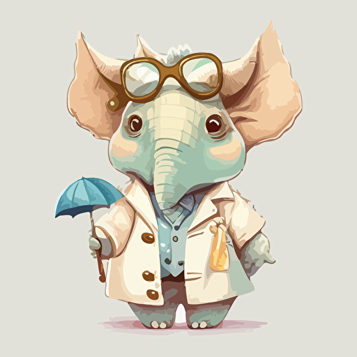 a very cute baby triceratops wearing very big sunglasses dressed up as a doctor, as a cartoon type, as a vector, white background, soft pastel colors