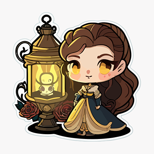 beauties, and the beast belle, Chibi style with Lumiere, transparent background, sticker style vector