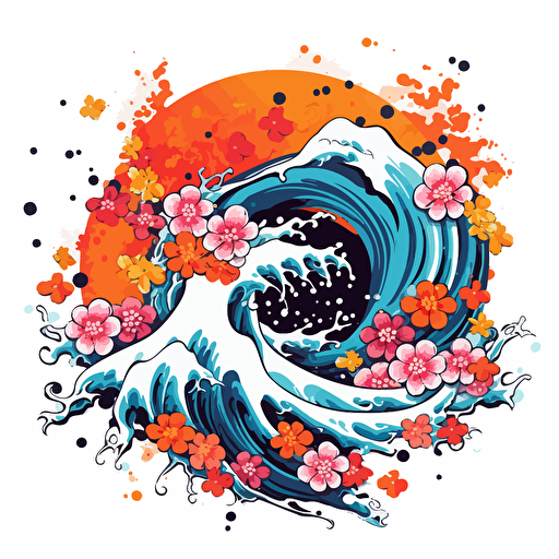 japanese colorful vector splash art , white background