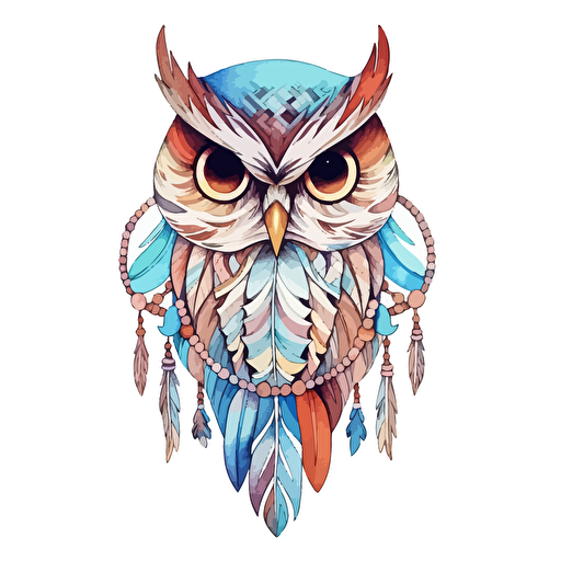 watercolor vector illustration boho owl sticker white background