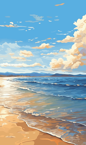 greek sea, sky, ocean, sand, blue and orange, vector style