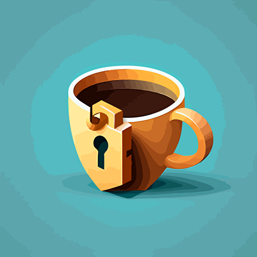 a coffee cup and in the background is a shape of a lock, vector,2d,flat