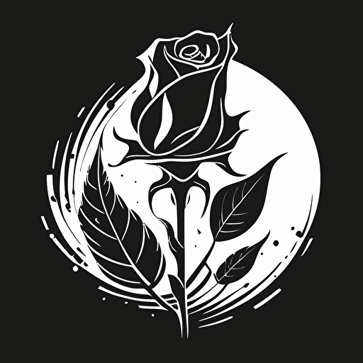 black and white logo, flat vector, style of atalanta fugiens, of a rose