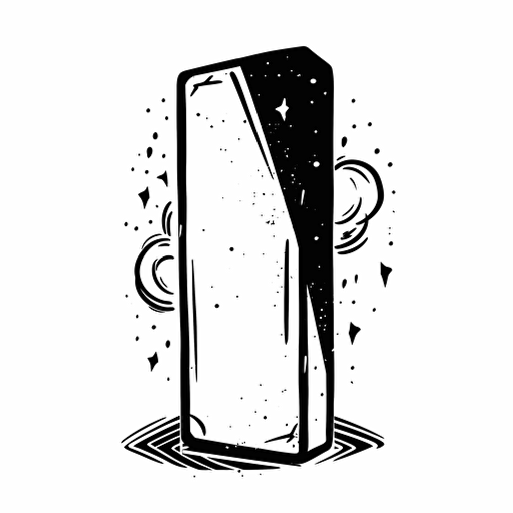 Perfect rectangle monolith from 2001 space odissey, looking at the camera, minimal, outline strokes only, black and white, logo, vector, white background