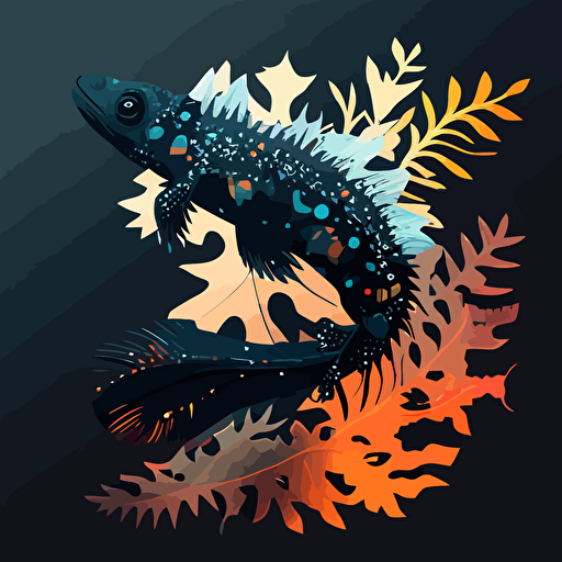 silhouette of an axolotl alebrije: white and black only:: vector art