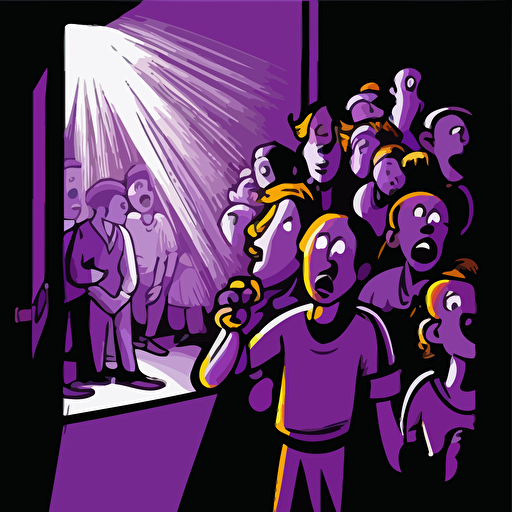 a poster for acting experience, vector illustration cartoon, people acting around the edge, theme colour purple