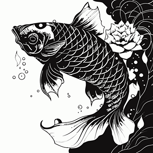fish koi vector art , black line