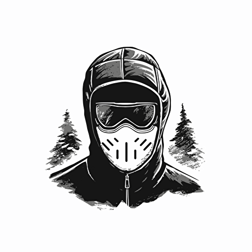 black ski mask, front, no human, illustrator black and white vector drawing, logo, stark contrast