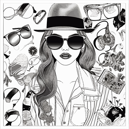 fashion collage colouring page in the style of Tom ford black and white flat vector image
