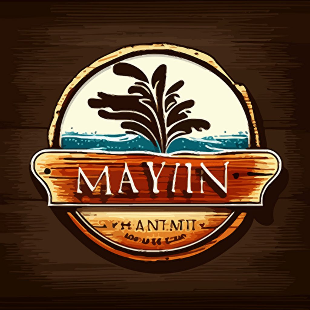 Restaurant logo, fine cusine, creative cooking, sea food, beach and modernn food, name: Mayi's Point, simple , moderns, vector, on wood