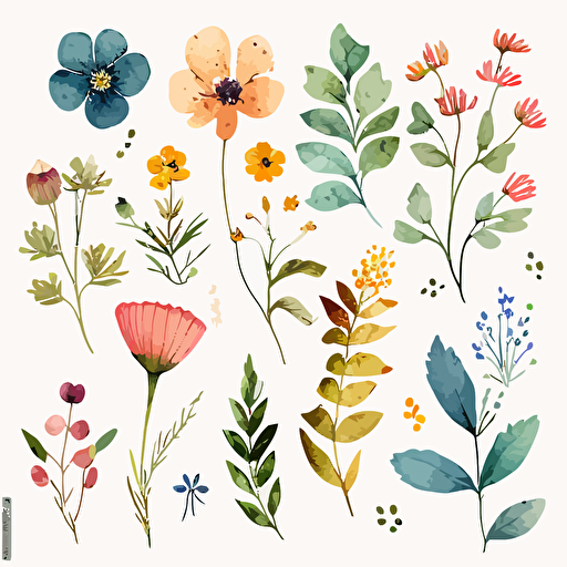 hand painted watercolor wildflower pattern clip art, vector image