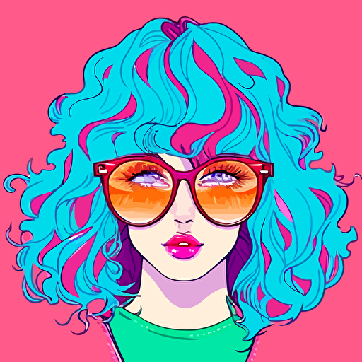 flat vector wearing glasses Long Eyelashes curly hair fashion illustration bright colors