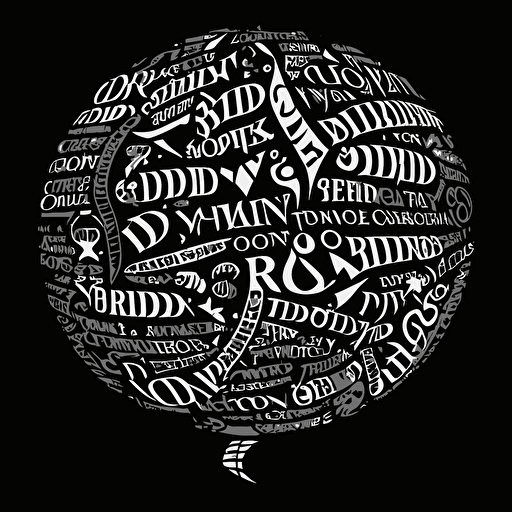 speech balloon filled with confusing runes, indicating mental confusion, black and white, vector, flat, svg, dnd style