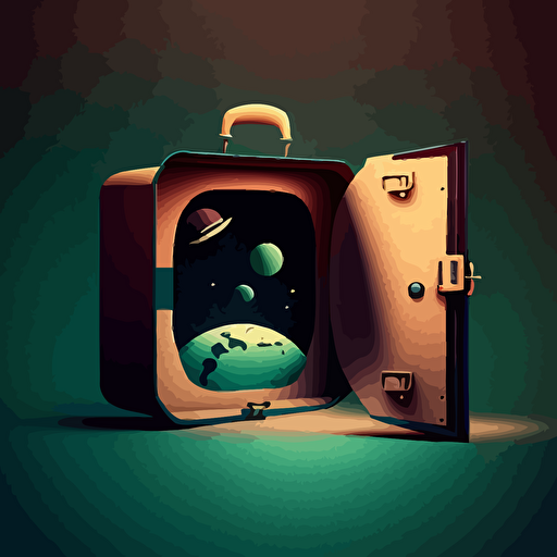 illustration of a quirky briefcase scene floating in space. Vector. Contrasting shadows. Moody.