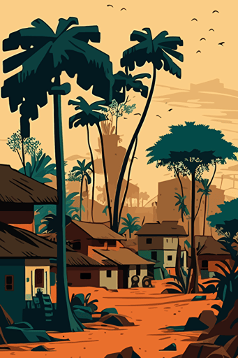 village in Nigeria, svg vector image, subtle pale colors