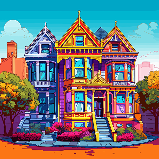 colorful vector art, 16 colors, san francisco painted ladies