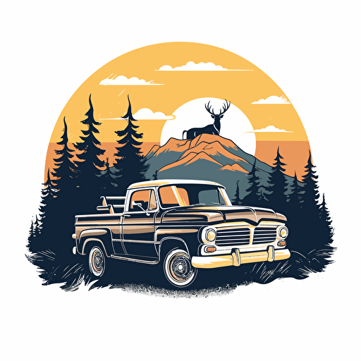 elk sitting on the tailgate of a pickup truck singing, black and white Illustration, simple vector ::vector style