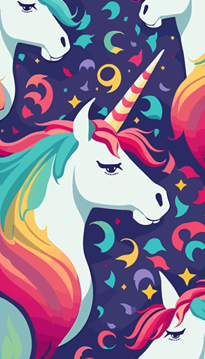 Vector Style Unicorn Pattern with friendly and colorful unicorns, clean vector faces