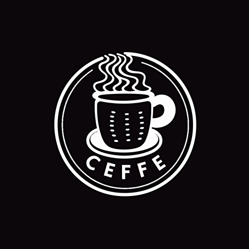 negative space iconic logo of coffee podcast, white vector, on black background
