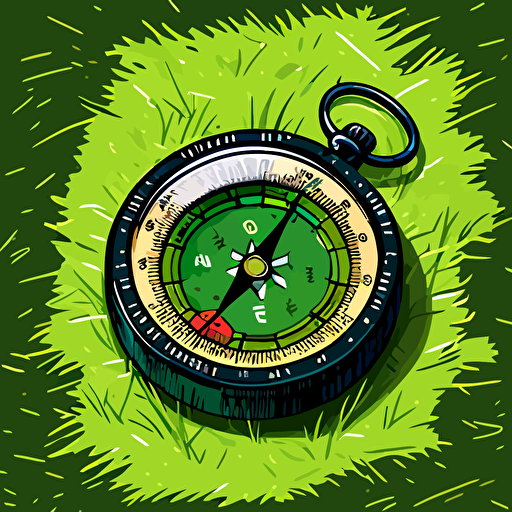 a cute, comic style, illustrated, vector image of an orienteering compass seen from above