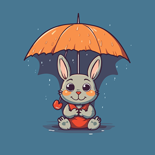 Rabbit with umbrella, animation style, vector image, cute look, picture of work