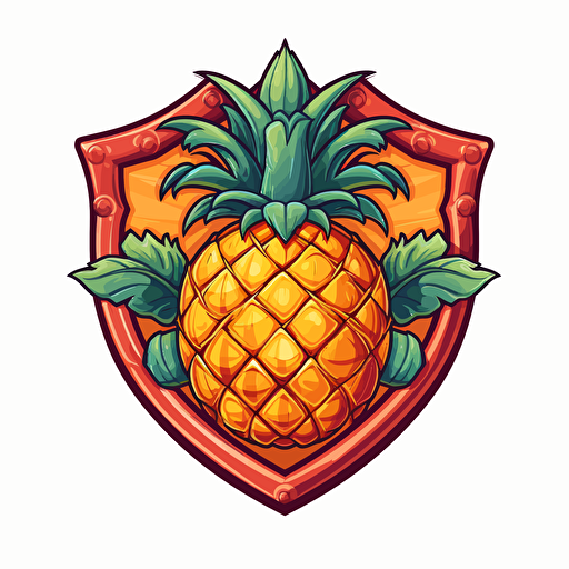 Vector cartoon shield crest of a pinefruit white background